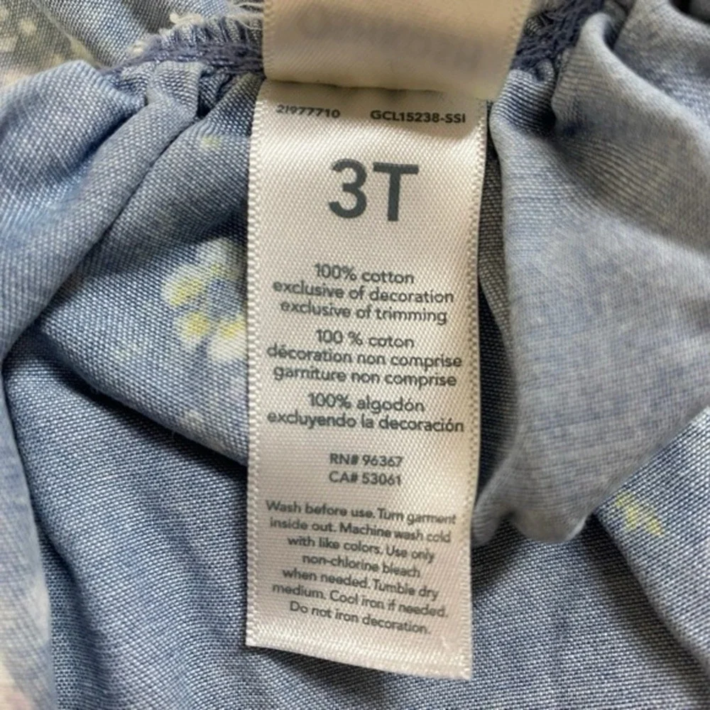 Oshkosh Girls Overall Dress Size 3T Floral‎ Cotton Denim Chambray Floral Prairie